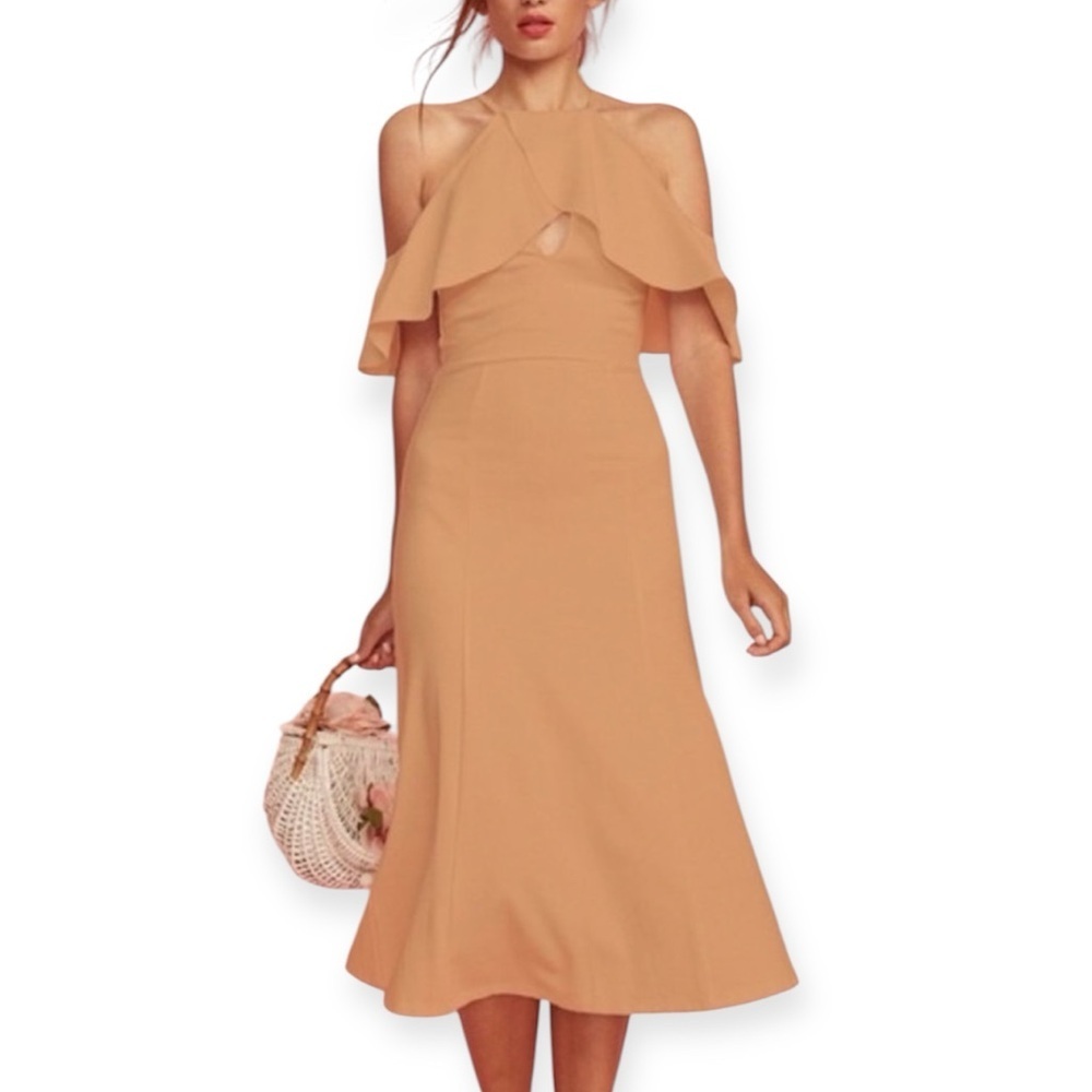 LPA Revolve Camel Cold Shoulder Fit & Flare‎ Dress​​